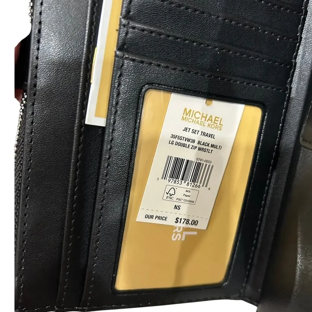 Michael Kors Jet Set large double zip wristlet wallet black
